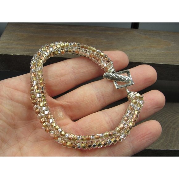 7 Inch Sterling Silver Earth Tones Braided Bead Bracelet - Picture 3 of 6